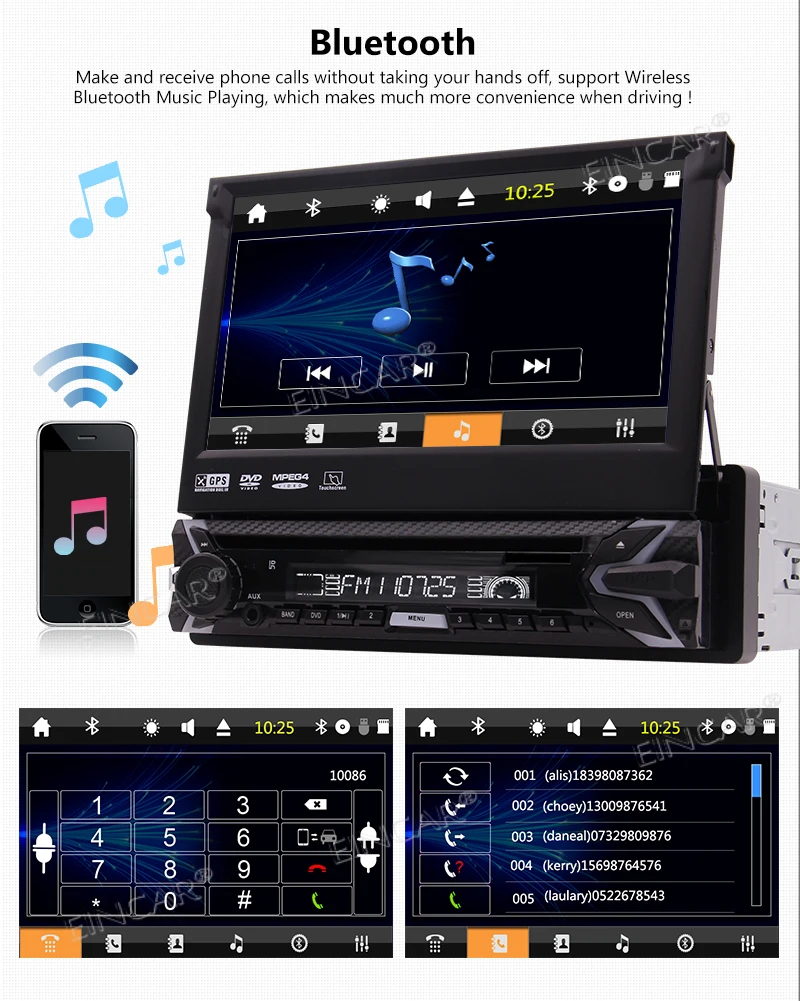 Один DIN 1DIN 7 дюймов с стерео Bluetooth емкостный сенсорный экран gps навигация AM/FM RDS