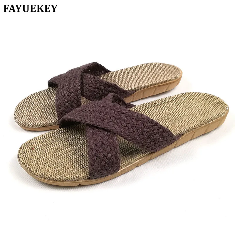 Модные летние домашние льняные нескользящие дышащие шлепанцы FAYUEKEY мужские