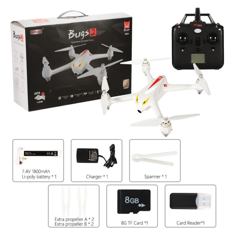 Gps дрона квадрокоптера MJX Bugs 2 gps бесщеточный мотор 2,4G 6-Axis Gyro RC Дроны с 1080P HD Камера с видом от первого лица Квадрокоптер с дистанционным управлением «Безголовый» режим игрушки с дистанционным управлением