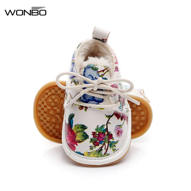 

2019 Winter New Print Flower Crib Footwear Infant Shoes First Walkers Fleece Worm Snow Boots