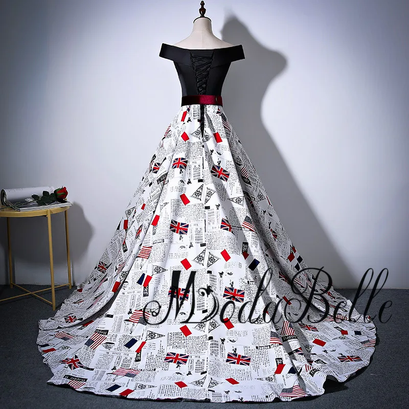 Женское вечернее платье с принтом Modabell черное для выпускного вечера v-образным