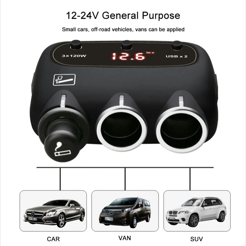 Veecle 2 USB Порты и разъёмы 3 Way 2.4A светодиодный Автомобильный Разветвитель