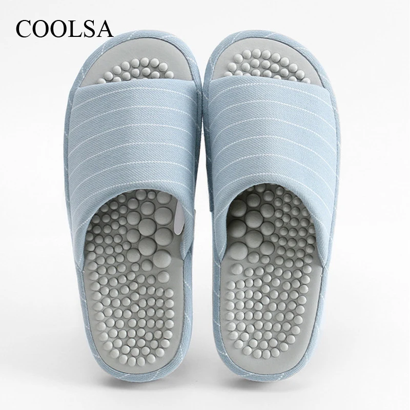 COOSA/новинка сезона; качественные женские массажные тапочки для ног; домашние тапочки для пар; массажные шлепанцы для здоровья; бесшумные сандалии в полоску