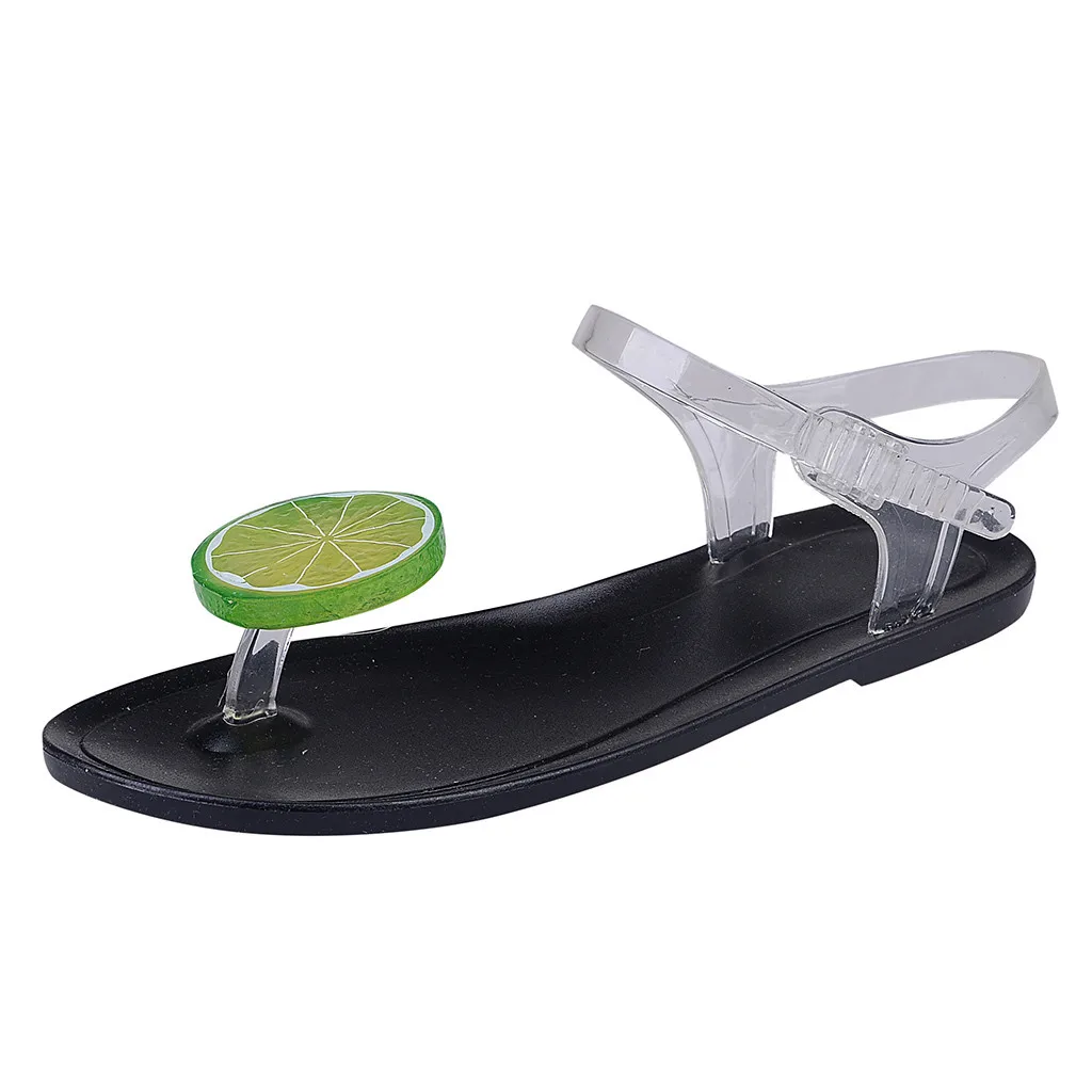 Women's sandals Fashion chaussures femme Transparent Strap sandals women Lemon Pattern Flat Sandals Beach Shoes Slides terlik