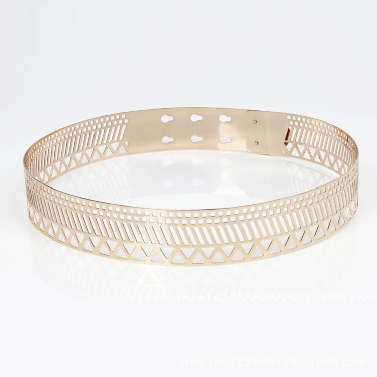 

Women Punk Full Metal Mirror Skinny Waist Belt 2019 Metallic Gold Plate 3cm Wide Chains Lady Ceinture Sashes for Dresses Rt25