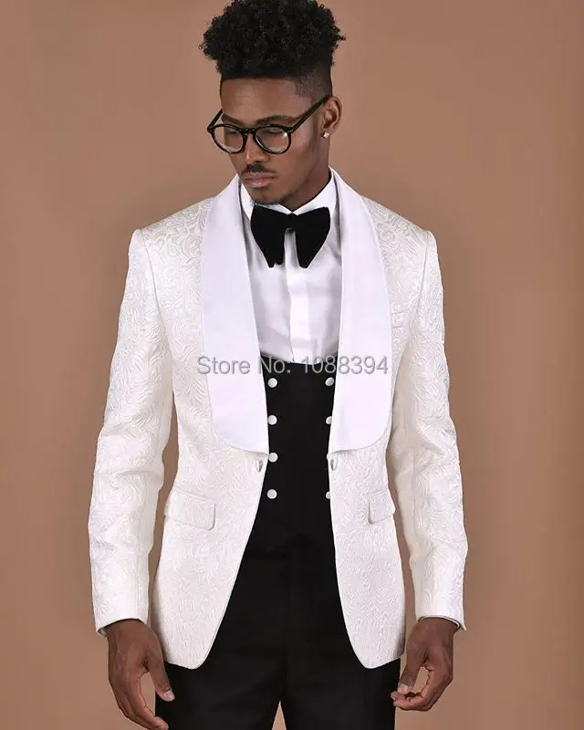 Элегантный белый цветочный мужской костюм Пейсли 2018 для шафера смокинг жениха
