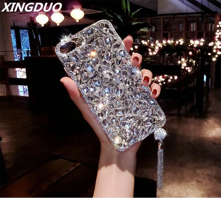 XINGDUO Роскошный Блестящий 3D бриллиантовый мягкий чехол для телефона с подвеской