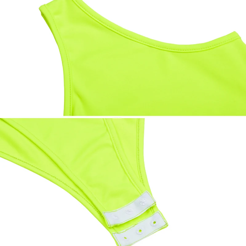 

Neon Green One Shoulder Sleeveless Sexy Bodysuit Women Summer Jumpsuit 2019 New Top Streetwear Party Club Body Bathing Suit