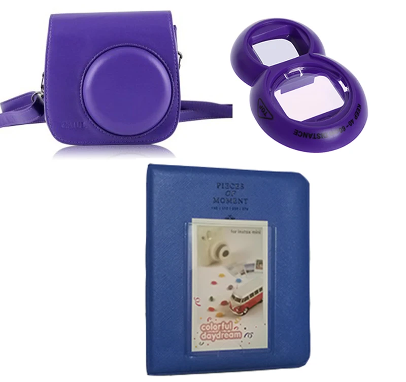 3in1bag-purple Чехол для переноски из искусственной кожи+ альбом+ зеркало для селфи для Fujifilm Instax Mini 9 Mini 8 Mini 8+ для мгновенной съемки фотокамер - Цвет: 3in1bag-purple