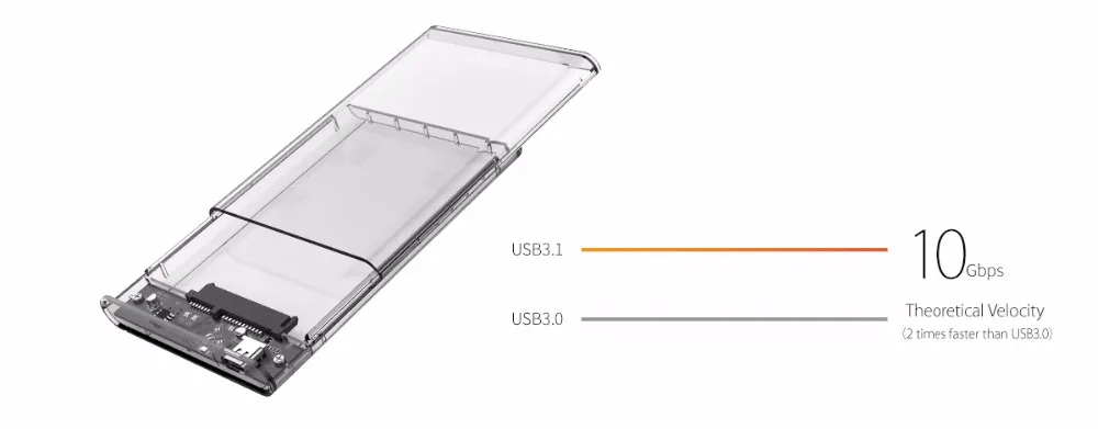 Прозрачный чехол ORICO 2,5 ''для жесткого диска type C USB3.0 USB3.1 Gen2 с поддержкой протокола UASP с кабелем type-C