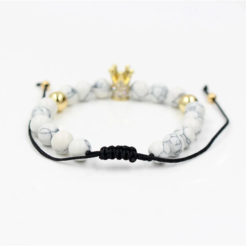 NADEEM новый модный микро проложить CZ браслет с шармом короной Белый Howlite камень