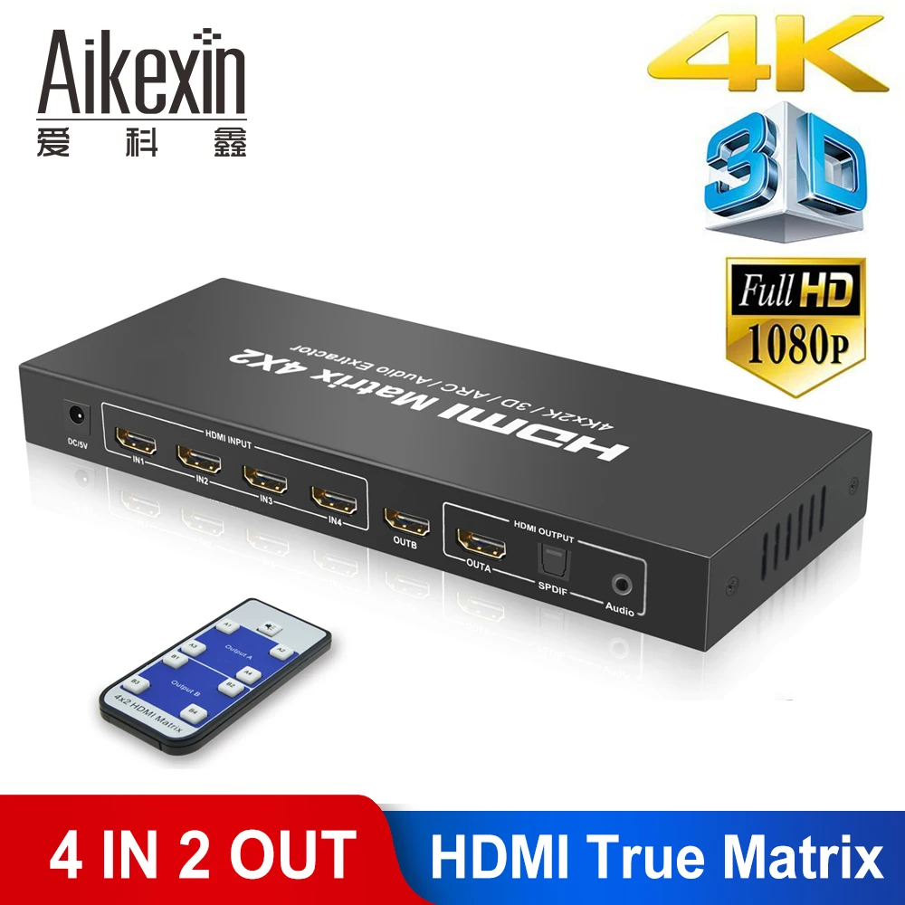 Матрица HDMI Aikexin Full HD 4K x 2K 3D 1080P матрица 4X2 переключатель сплиттер HDMI1.4 с ИК пультом