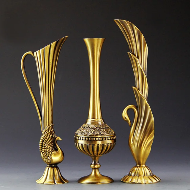 Европейская ретро ваза в виде павлина Маленькая из металлического сплава