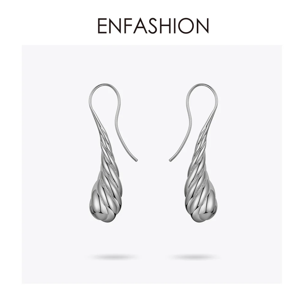 ENFASHION, скрученные капли воды, свисающие серьги для женщин, золотой цвет, металлические длинные висячие серьги, Винтажные Ювелирные изделия Oorbellen EC191035 - Окраска металла: Silver color