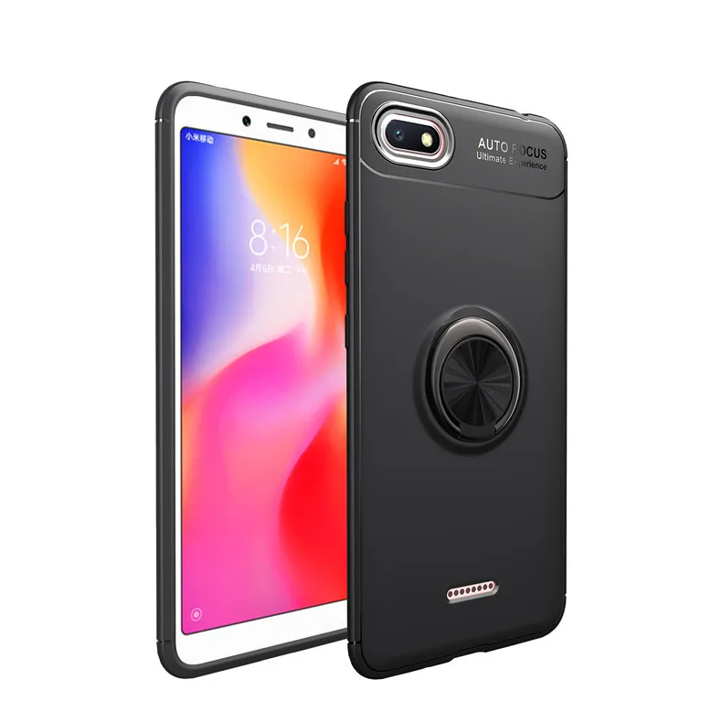Черный Чехол для Xiaomi Redmi 6A, чехол для Xiaomi Redmi 6, Модный деловой чехол с магнитным кольцом на палец, задняя крышка для телефона, 5,45 дюйма - Цвет: Черный