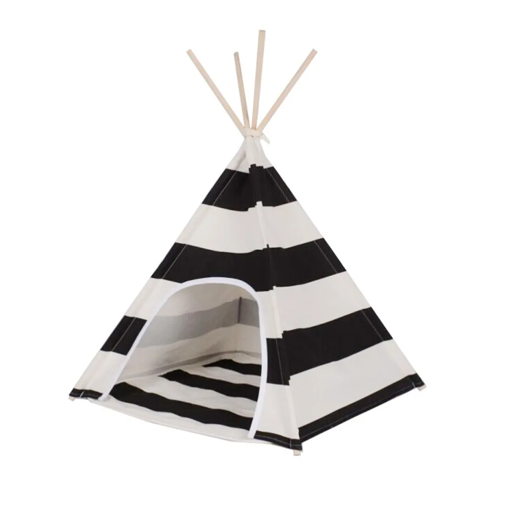 Кровать для собаки в белую и черную полоску домик вигвам палатка милая теплая