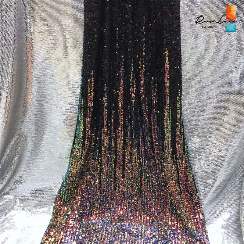 as picture Blue Gradient Color Sequins Net Lace Fabric Fashion Style Indian Wedding Bride Dresses Laces Guinea Lagos Sequined Mesh Fabrics - Цвет: as picture