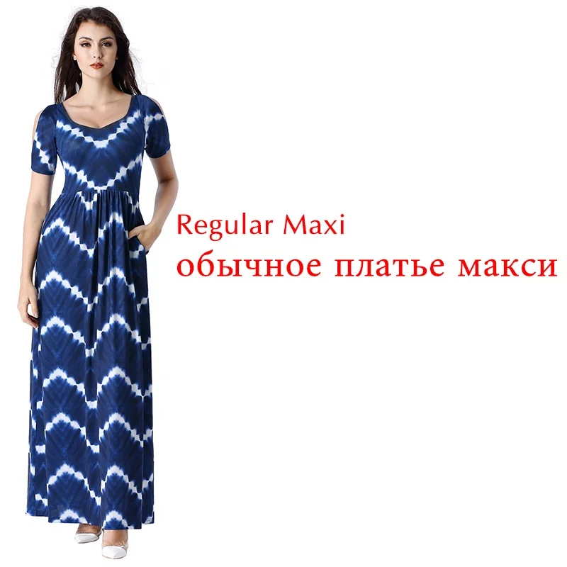 Женские длинные платья Vfemage, летнее платье с открытыми плечами, свободного покроя, в пляжном стиле, на вечеринку, трапециевидное платье с карманами, 2952 - Цвет: Blue and White 1