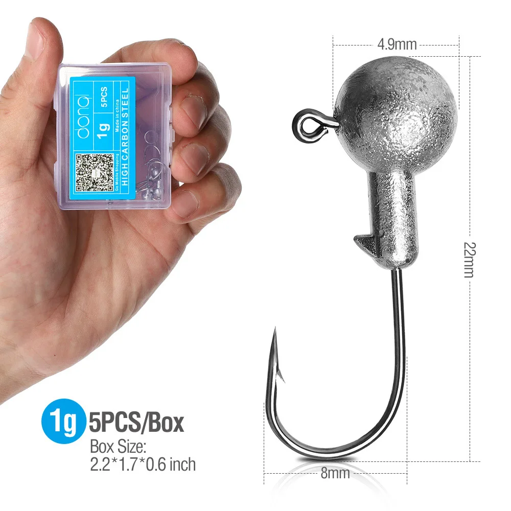 5pcs 1g DONQL 5 шт./компл. Lead Jig Head рыболовный крючок углерода Сталь колючей крючок для Мягкая приманка в виде червей 1g-20 г карп рыболовные крючки с коробкой - Цвет: 5pcs 1g