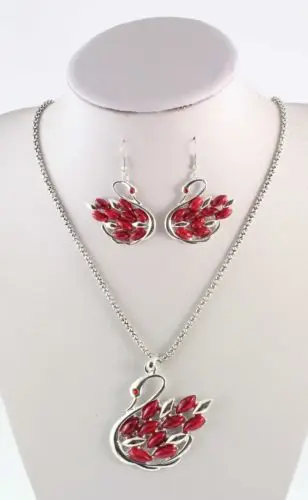 (Min order $10 Mix Order)Details about New Fashion 4 Colors Crystal Resin Swan Silver Plated Necklace Earrings Set | Украшения и