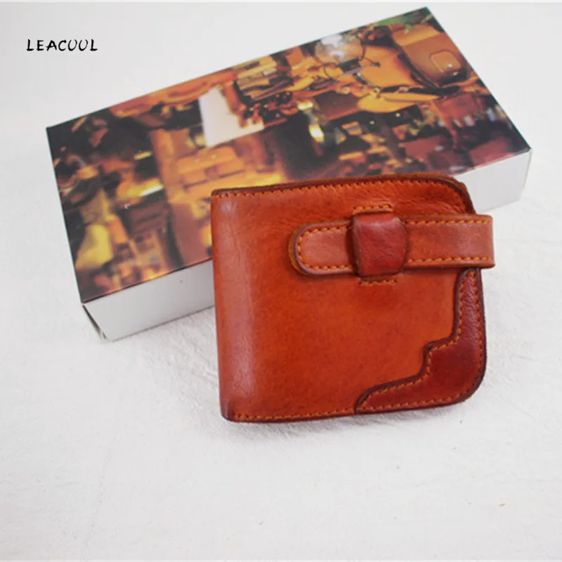 LEACOOL мужской кошелек из кожи растительного дубления роскошный бренд ручная