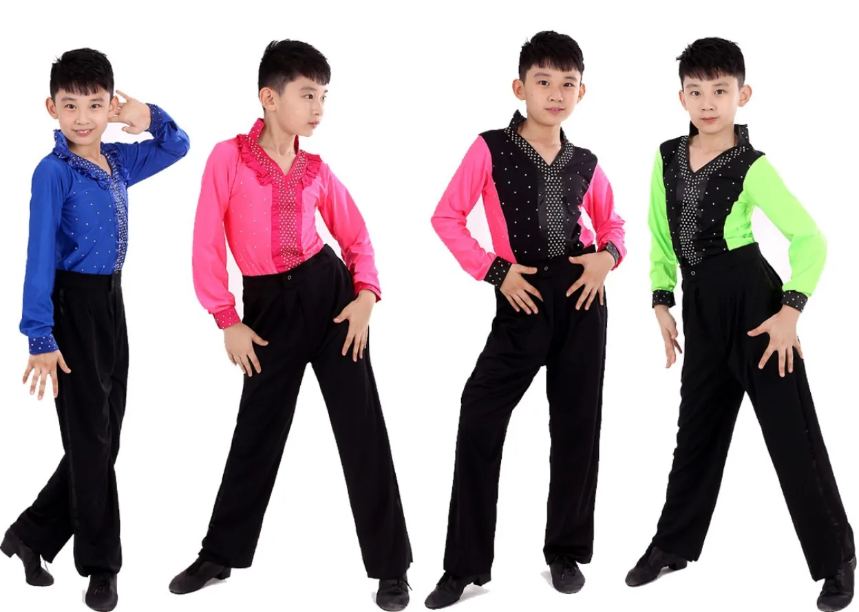 Костюмы для латиноамериканских танцев мальчиков голубого и зеленого цвета