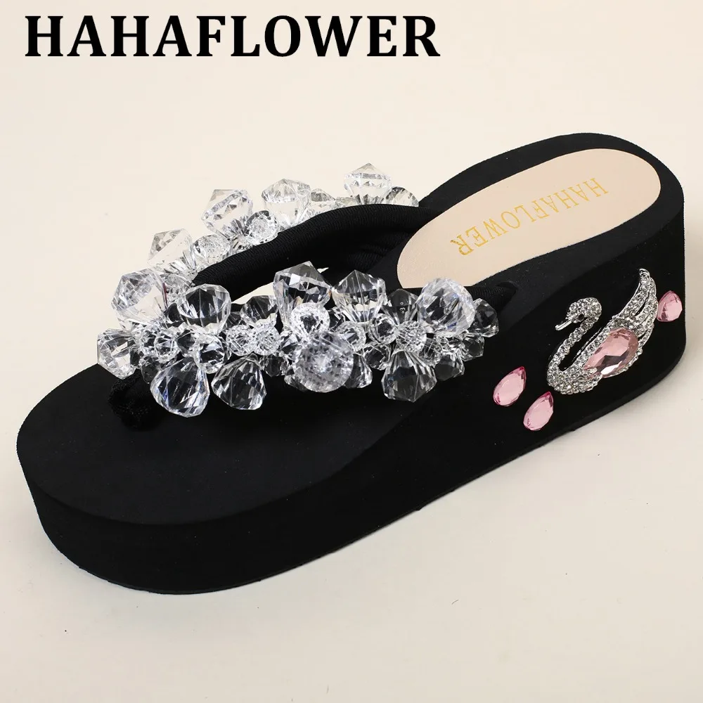HAHAFLOWER шикарные женские Вьетнамки с кристаллами Модные Летние Стильные шлепанцы