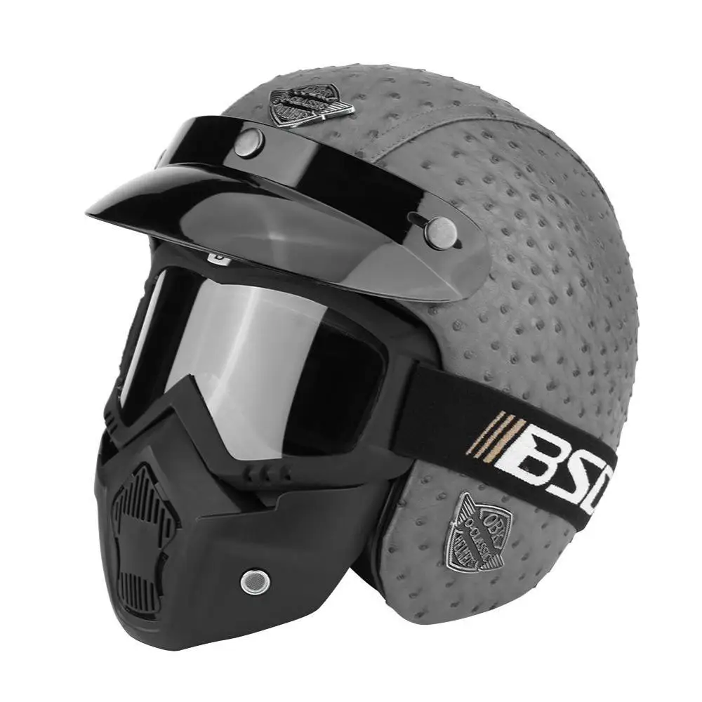 Ostrich Grey Goggle Мотоциклетные шлемы с открытым лицом, Половина мотоцикла, мотоциклетный скутер, шлем из искусственной кожи, маска, винтажная маска, головные уборы для шлема Harley - Цвет: Ostrich Grey Goggle