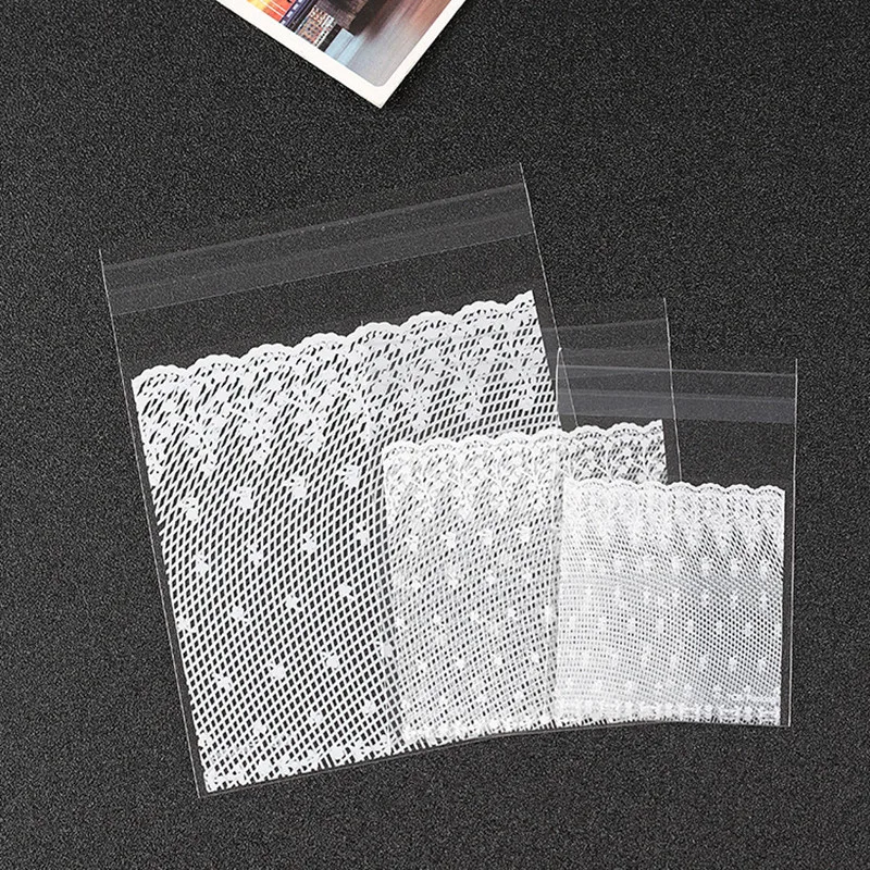 100pcs White Lace Self Adhesive Party Bakery Bread Plastic Bag Chocolate Cookies Bags Gift Cellophane Candy Gift Bags Wholesale images - 6