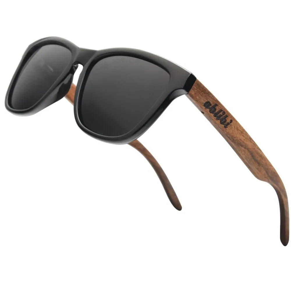 Ablibi черное дерево Мужские Женские поляризованные солнцезащитные очки 100%