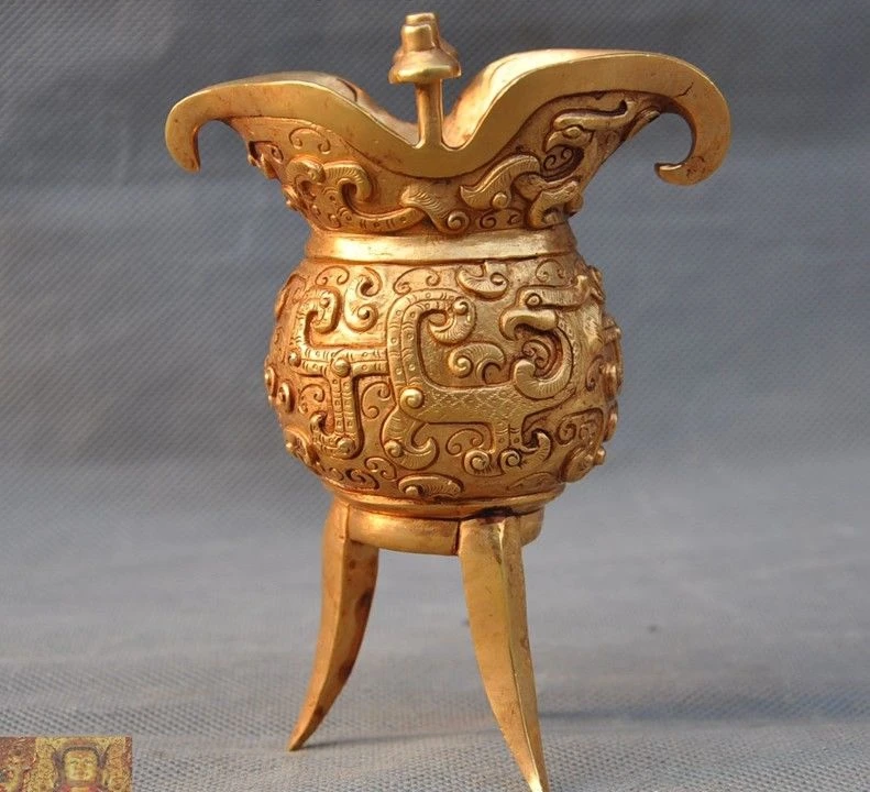 5 &quotКитайский Бронзовый 24 k золотой позолоченный Дракон Феникс Кубок рюмка