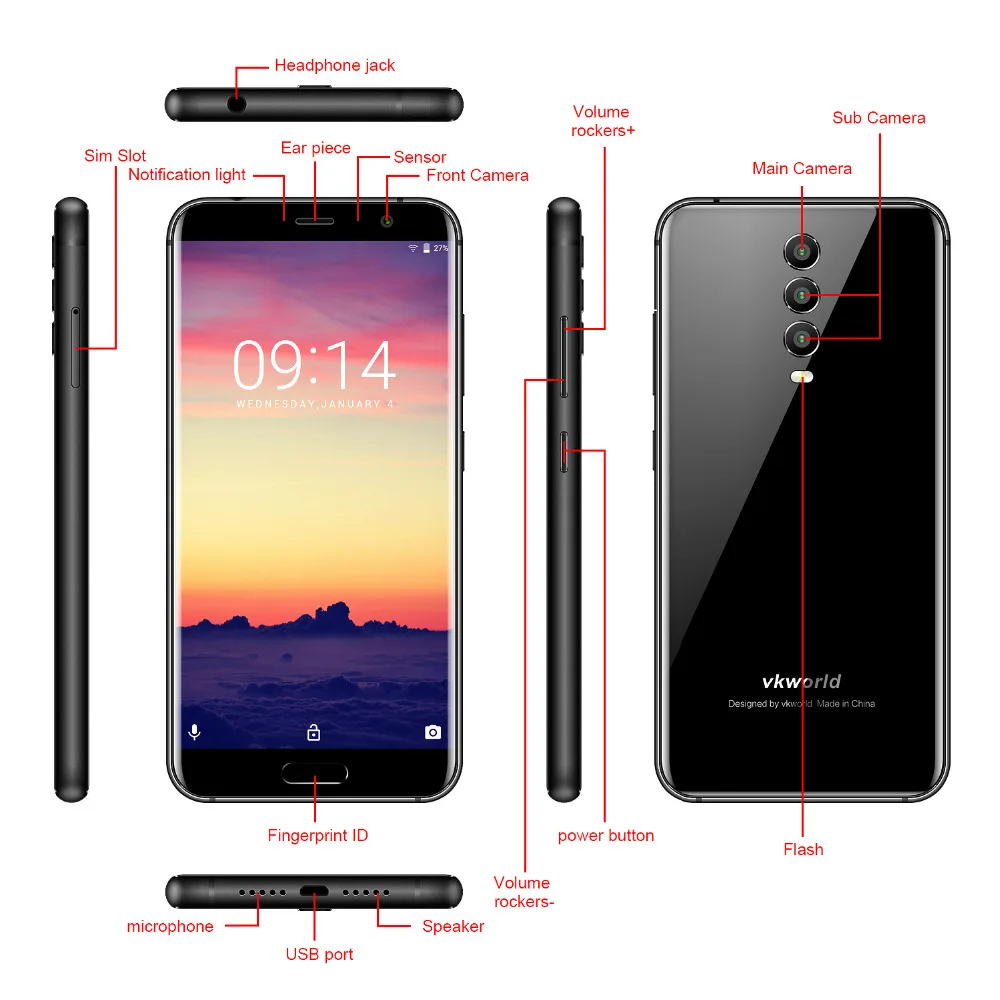 Vkworld K1 сзади три камеры 4G Смартфон Android 8 1 4 Гб Оперативная память 64 Встроенная Octa