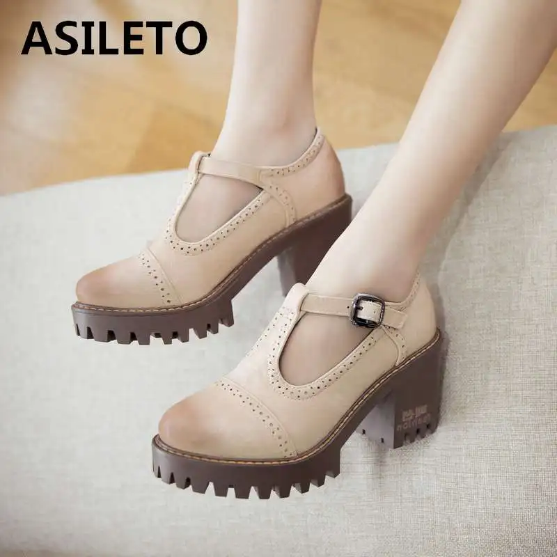 Женские винтажные туфли лодочки ASILETO броги в стиле ретро на платформе с Т