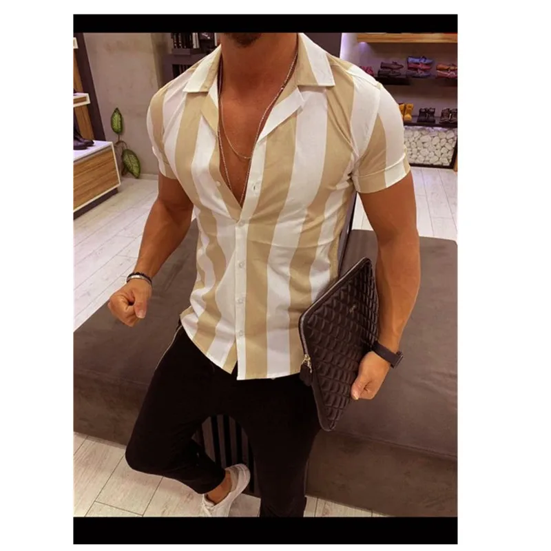 Мужская рубашка с принтом в разноцветную полоску коротким рукавом Chemise Hombre