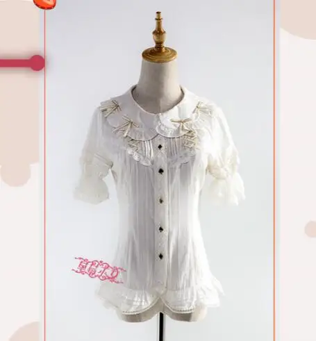 Женская Полосатая белая блузка с коротким рукавом и бантиками от Клубничная