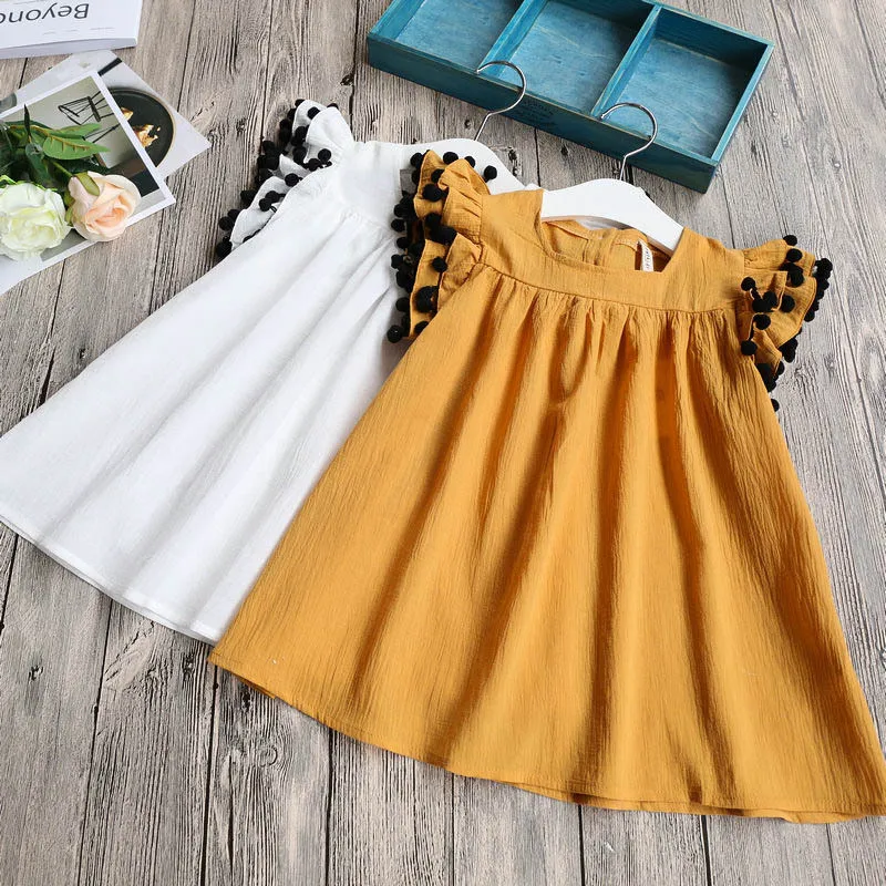 2017 новые летние платья для девочек детская одежда однотонное белое и оранжевое
