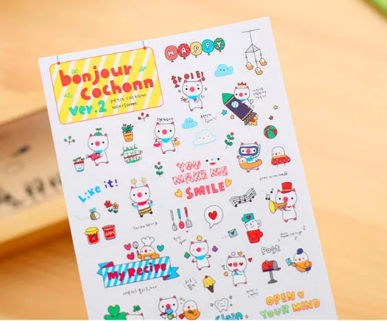 6Sheets/lot Cute transparent cat pig sticker for Decorating the album card making DIY scrapbooking stationery | Дом и сад