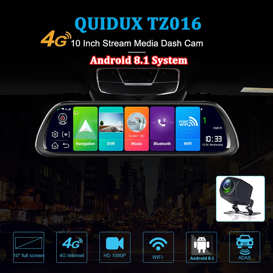 WHEXUNE 4G Android 8,1 Автомобильный видеорегистратор 1" поток зеркало заднего вида 1080P ADAS Dash Cam камера видео рекордер Авто регистратор Dashcam gps