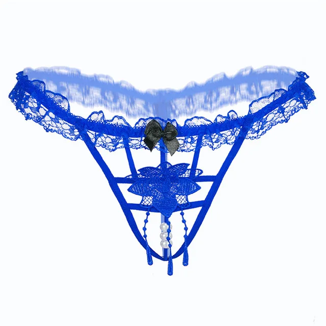 Women's sexy Lingerie hot erotic Sexy panties open transparent lace underwear porn underpants sex wear g-string thong - Цвет: Blue