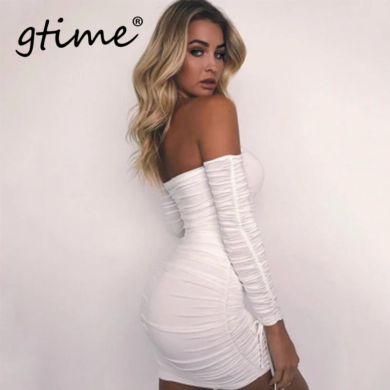 Gtime Прямая поставка женский Осень Бандажное платье для женщин пикантные с плеча