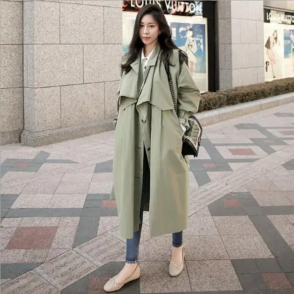 Корейский стиль весна 2019 длинный Женский Тренч повседневное пальто с поясом шаль