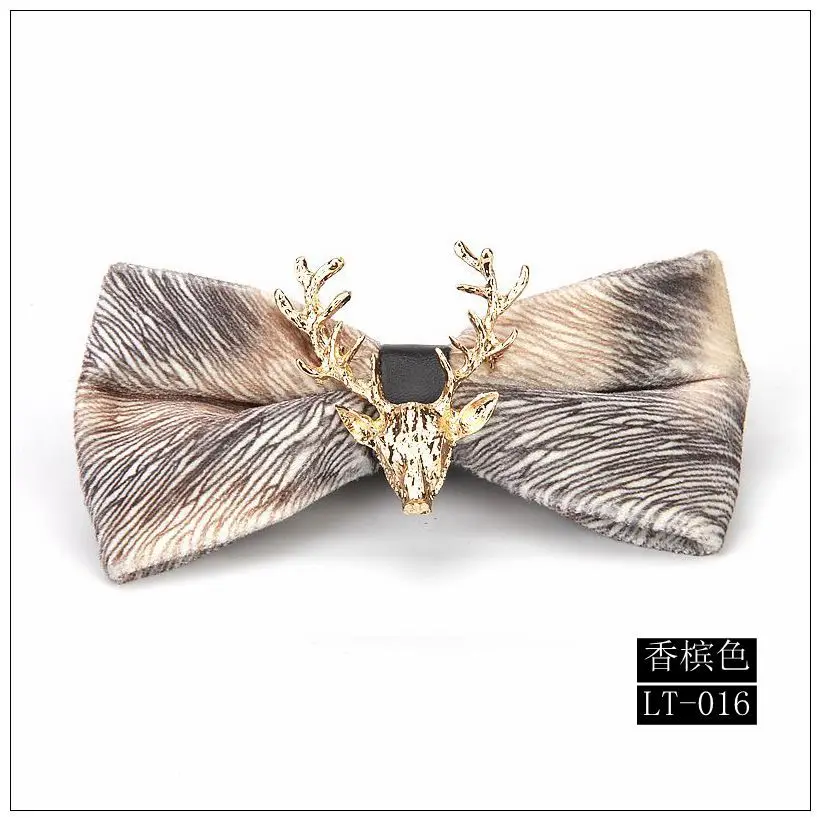 

Wedding Holiday Gifts Gold Christmas Deer Head Velvet Pre-Tied Bow NeckTie Champagne Bowtie