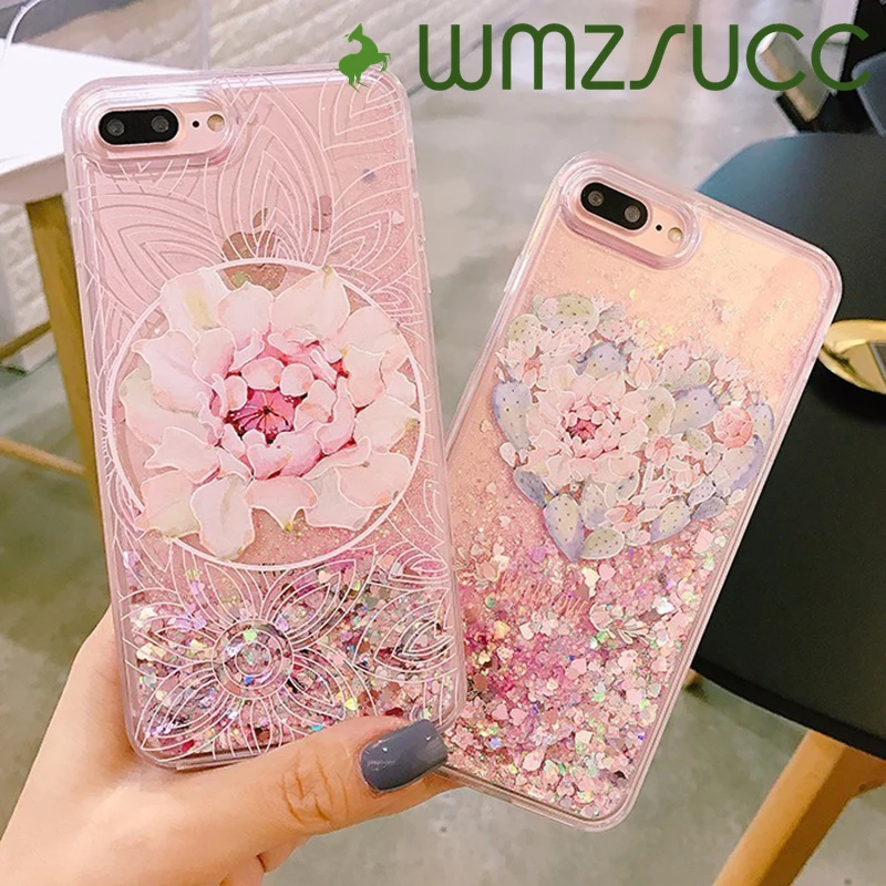 Wmzsucc милый цветок суккулентов жидкость зыбучие пески чехол для телефона iPhone 6 S Plus