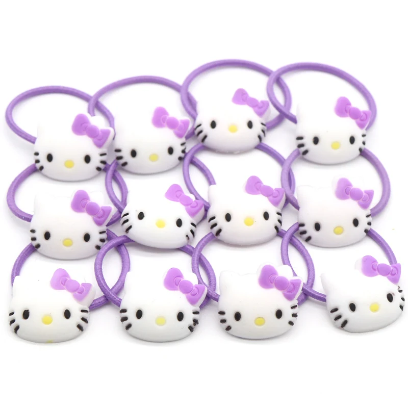 Purple kitty bands 12 шт./лот, красивые заколки для волос с цветами, мягкие детские заколки для девочек из ПВХ, аксессуары для волос, желтый, розовый, красный цвет, заколки для детей - Цвет: Purple kitty bands