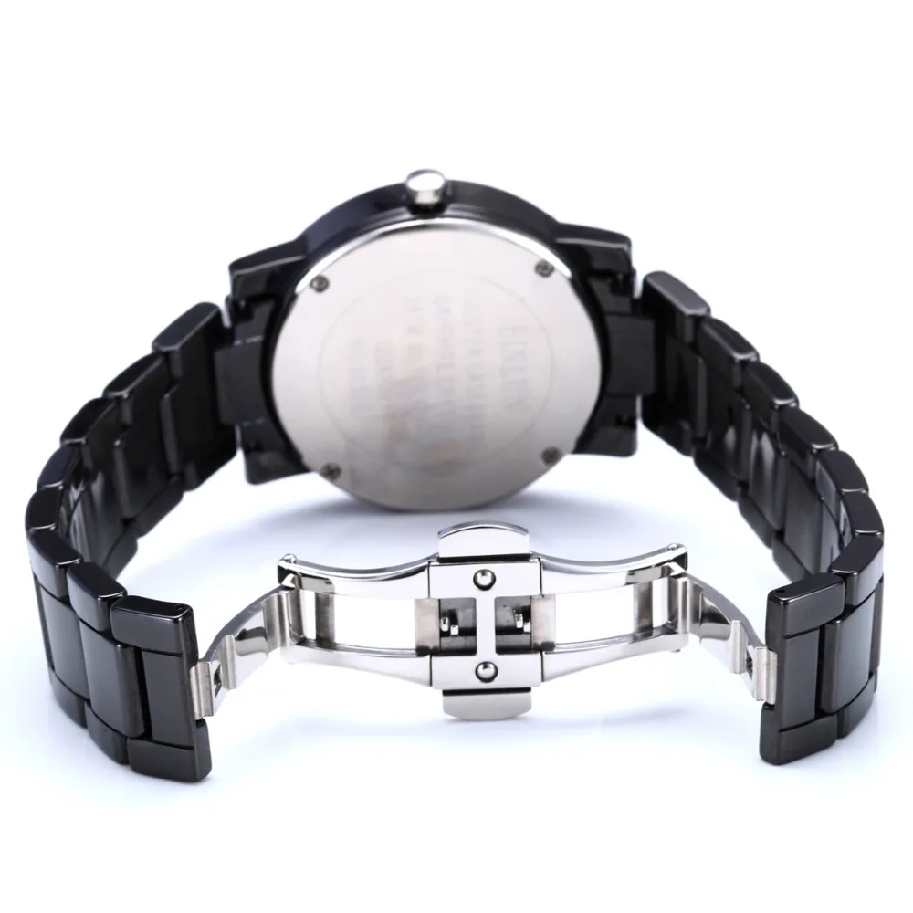 BINLUN мужские черные золотые керамические кварцевые часы Роскошные розовое золото