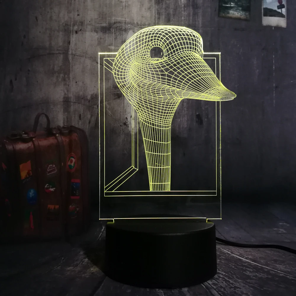 Новые с милым страусом изображением мультяшной головы 3D RGB светодиодный Ночной