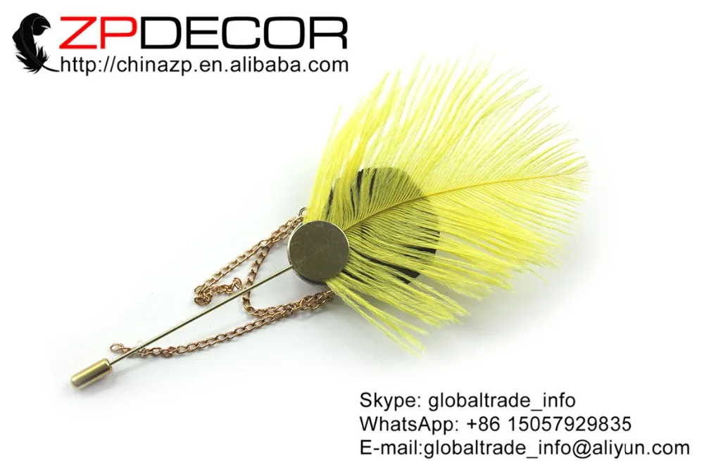 Розничная и оптовая продажа от ZPDECOR желтое перо страуса ручной работы отворот