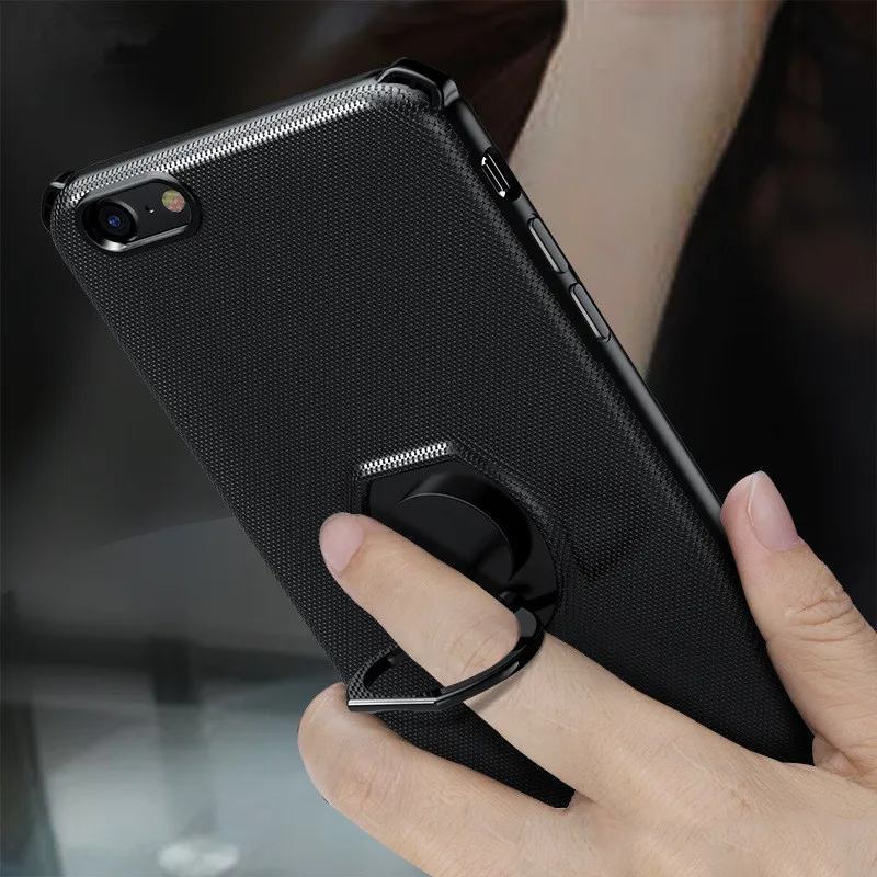 Fashion iPhone Case with Finger Ring and Kickstand Support Car Holder Anti Fingerpoint for 6 6s plus 7 8 X |
