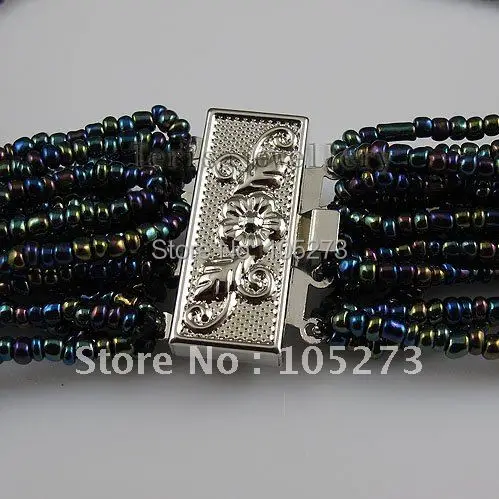 Потрясающе! 20 рядов жемчужное ожерелье АА 7 8 мм темно синий цвет натуральный