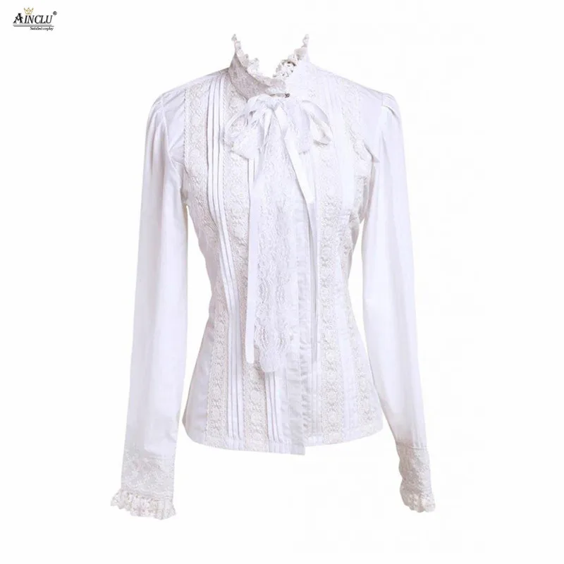 

Ainclu XS To XXL Womens Cotton White Long Sleeves Ruffles Rendering and Outer Wear Lace Lacy Cotton Lolita Blouse Free Shipping